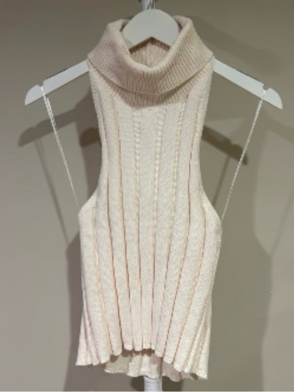 Zara Sleeveless Turtleneck Ribbed Knit Sweater - Cream